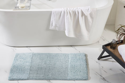 Better Trends 21" x 34" Bathroom Rug 100% Cotton, Extra Soft Tufted Bath Mat, Water Absorbent & Non Slip, Solid Pattern, (Blue) Granada Collection