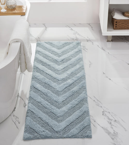 Better Trends Long Runner Bathroom Rug Extra Soft Non-Slip Bath Mat Water Absorbent 100% Cotton Washable Mat 20" x 60" Blue Hugo Collection