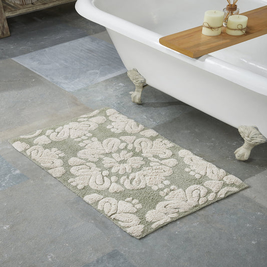 Better Trends 17" x 24" Bathroom Rugs 100% Cotton Soft Water Absorbent Non Slip Bath Mat Machine Washable Rug (Sage) Medallion Collection