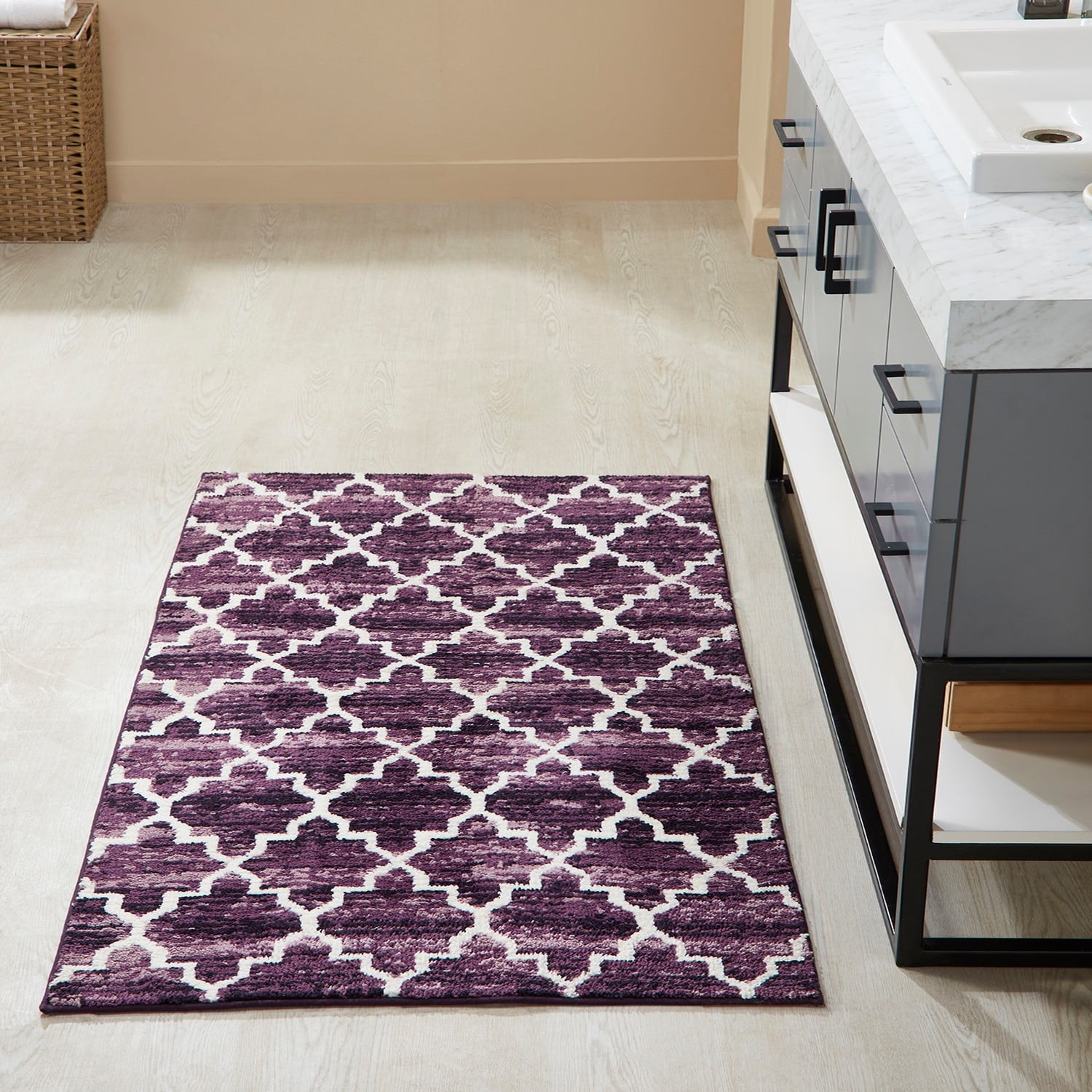 Better Trends 30" x 50" Rectangle Bathroom Rug, 100% Cotton, Soft, Water Absorbent, Non-Slip Bath Mat, Machine Washable, Rugs for Bathroom, Vanity, Shower, Tub â€“ Savio Collection - Purple