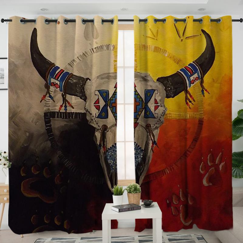 Bison Medicine Wheels Native American Living Room Curtain