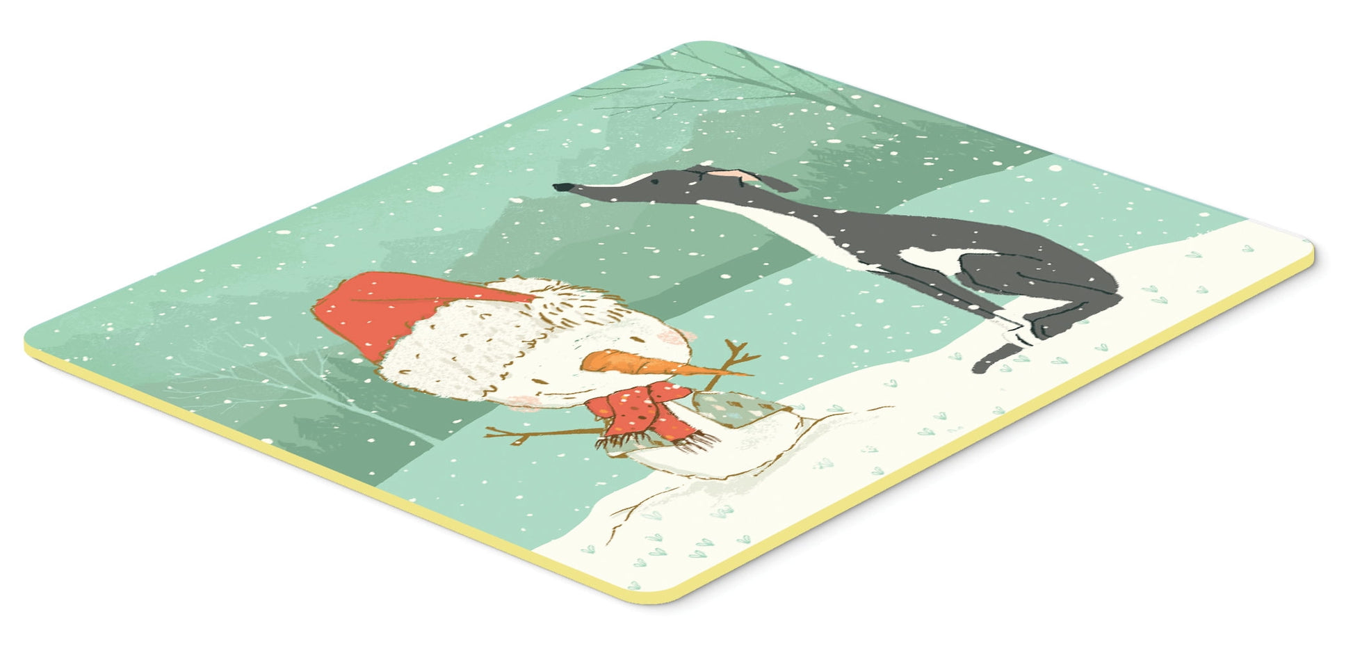 Black Greyhound Snowman Christmas Kitchen or Bath Mat 24x36