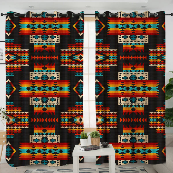 Black Pattern Native Living Room Curtain 14726
