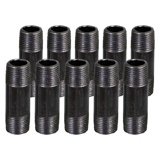 Black Steel Nipple Pipe, Threaded Pre Cut Pipe Connectors, 2-1/2 in x 5-1/2 in (Pack Of 10)