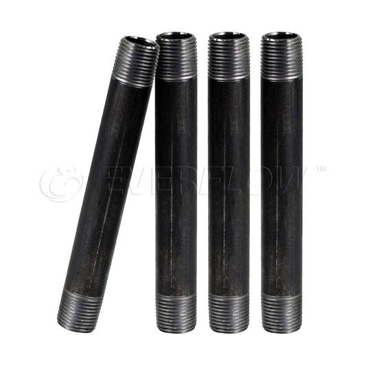 Black Steel Nipple Pipe, Threaded Pre Cut Pipe Connectors, 2 in x 1 in (Pack Of 10)
