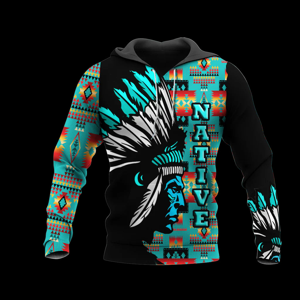 Blue Chief Native American 3D Hoodie Tribal Pattern All Over Print