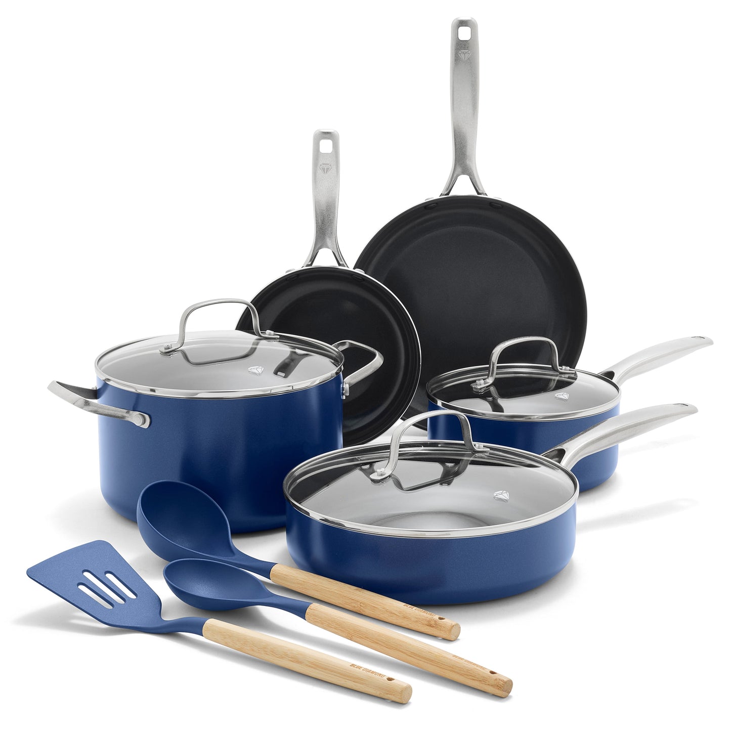 Blue Diamond 11 Piece Ceramic Nonstick Cookware Set, Blue