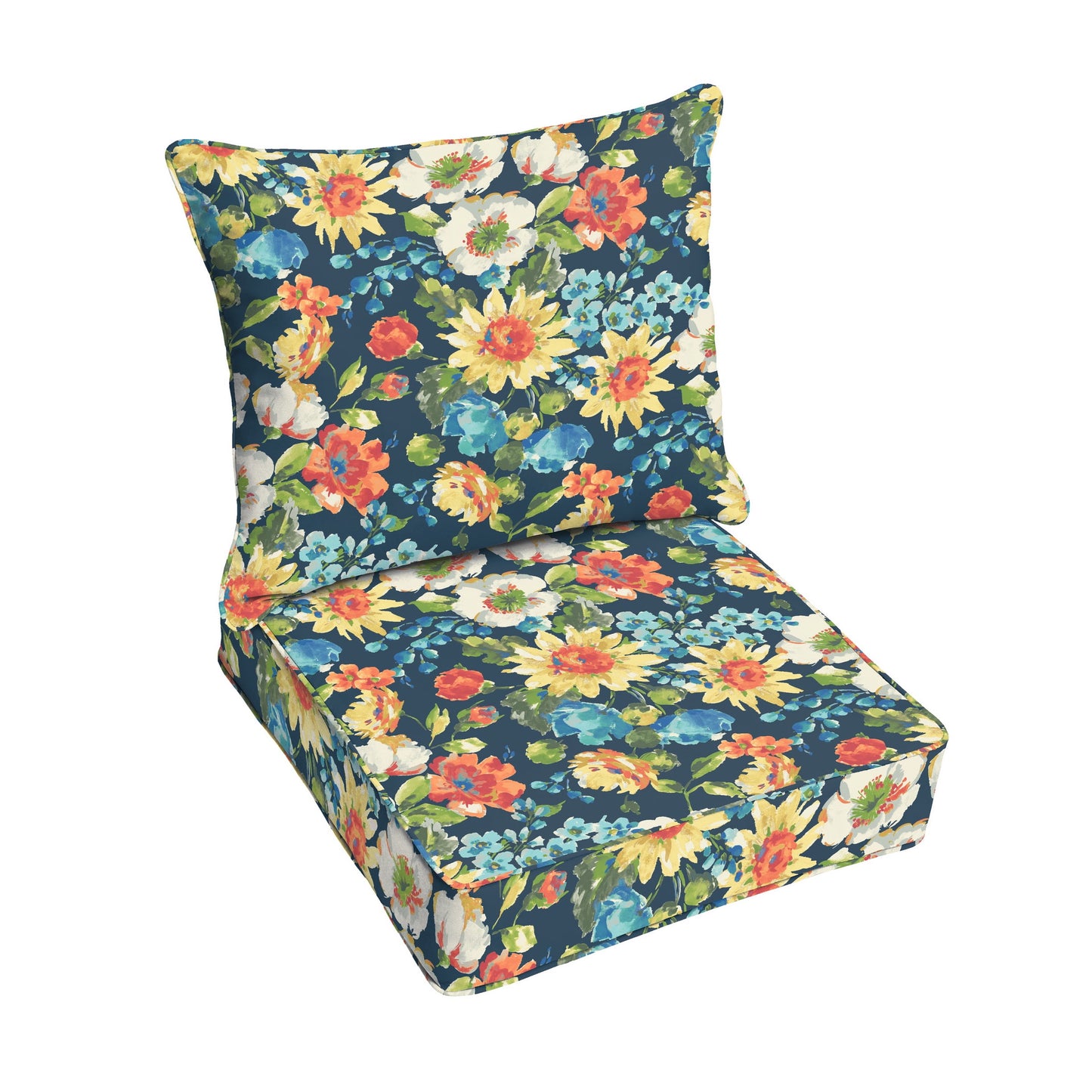 Blue Multi Floral Indoor/Outdoor Deep Seating Pillow and Cushion Set, Corded