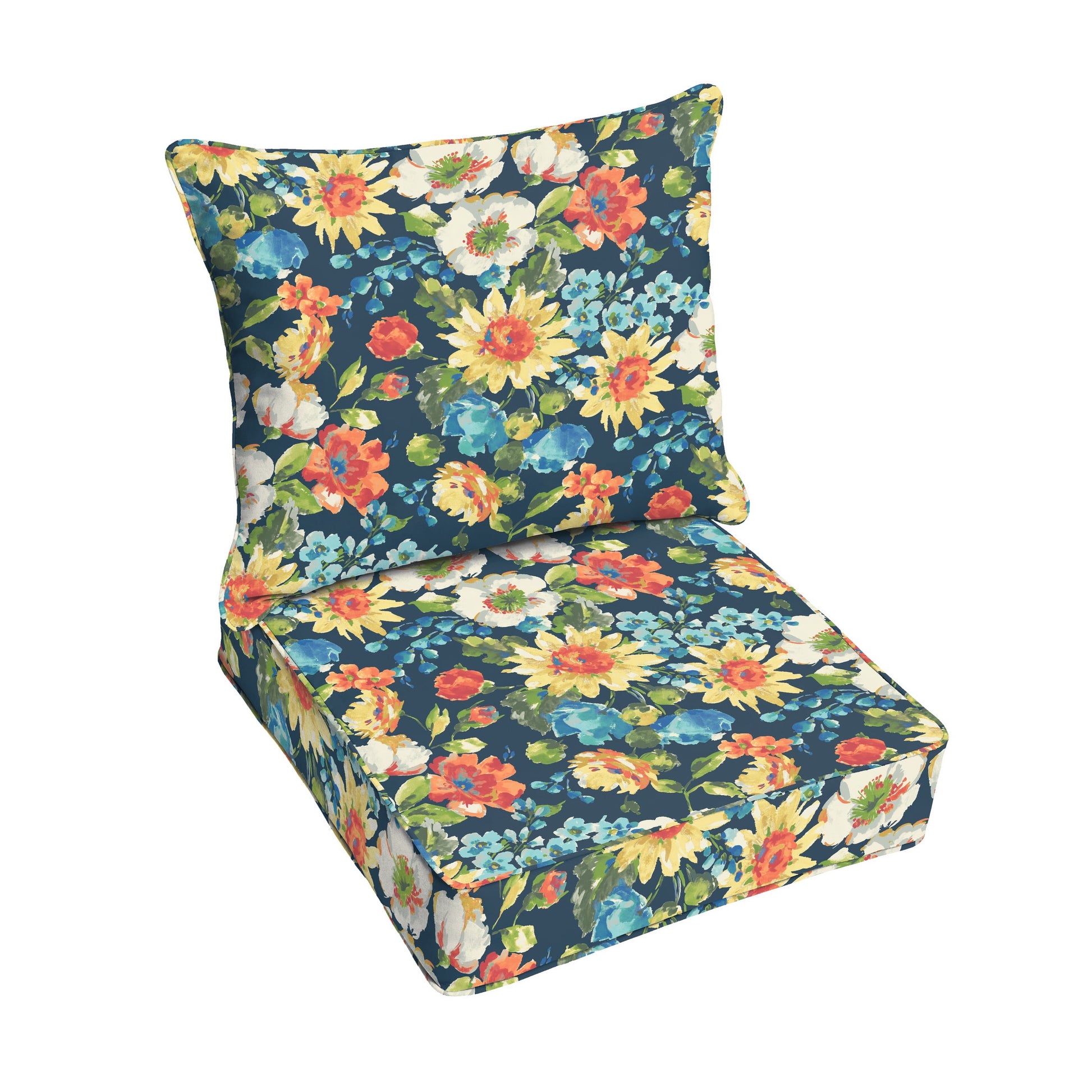 Blue Multi Floral Indoor/Outdoor Deep Seating Pillow and Cushion Set, Corded