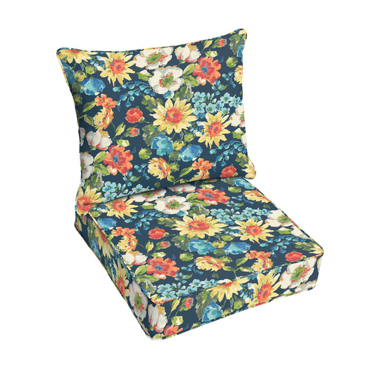 Blue Multi Floral Indoor/Outdoor Deep Seating Pillow and Cushion Set, Corded