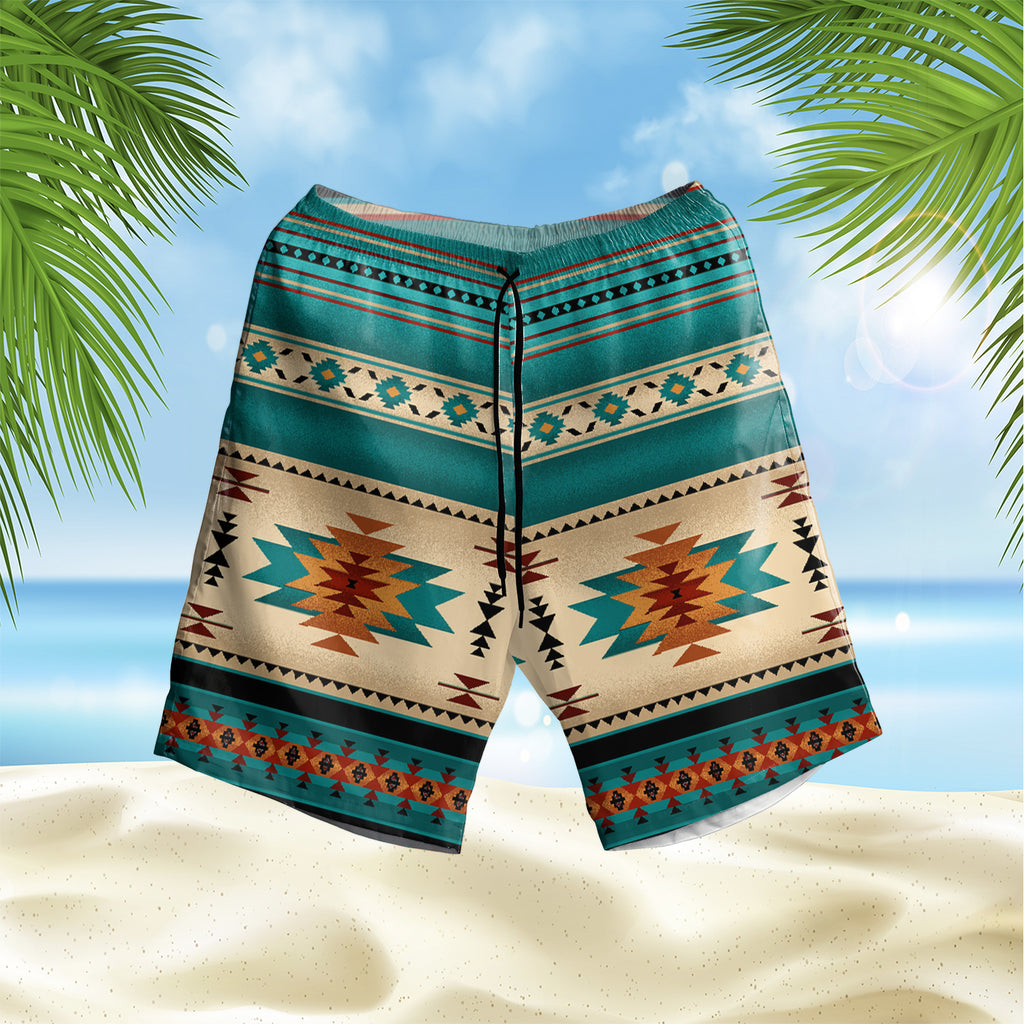 Blue Native Pattern Hawaiian Shorts