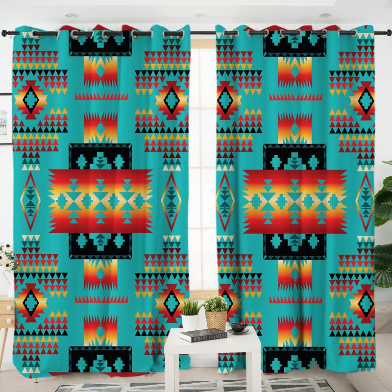 Blue Native Tribes Pattern Native American Living Room Curtain