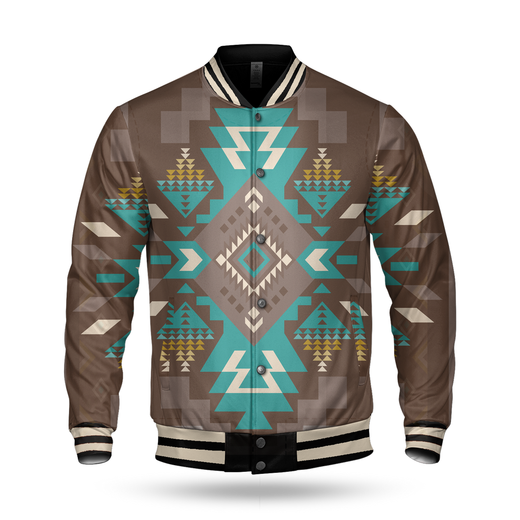 Blue Pattern Brown Baseball Jacket