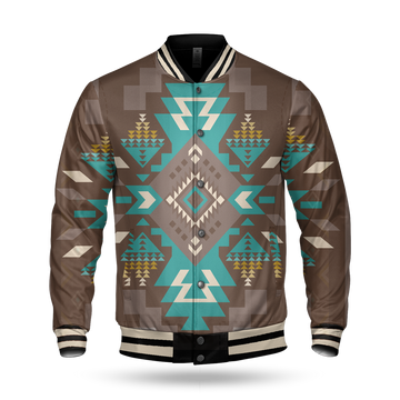 Blue Pattern Brown Baseball Jacket