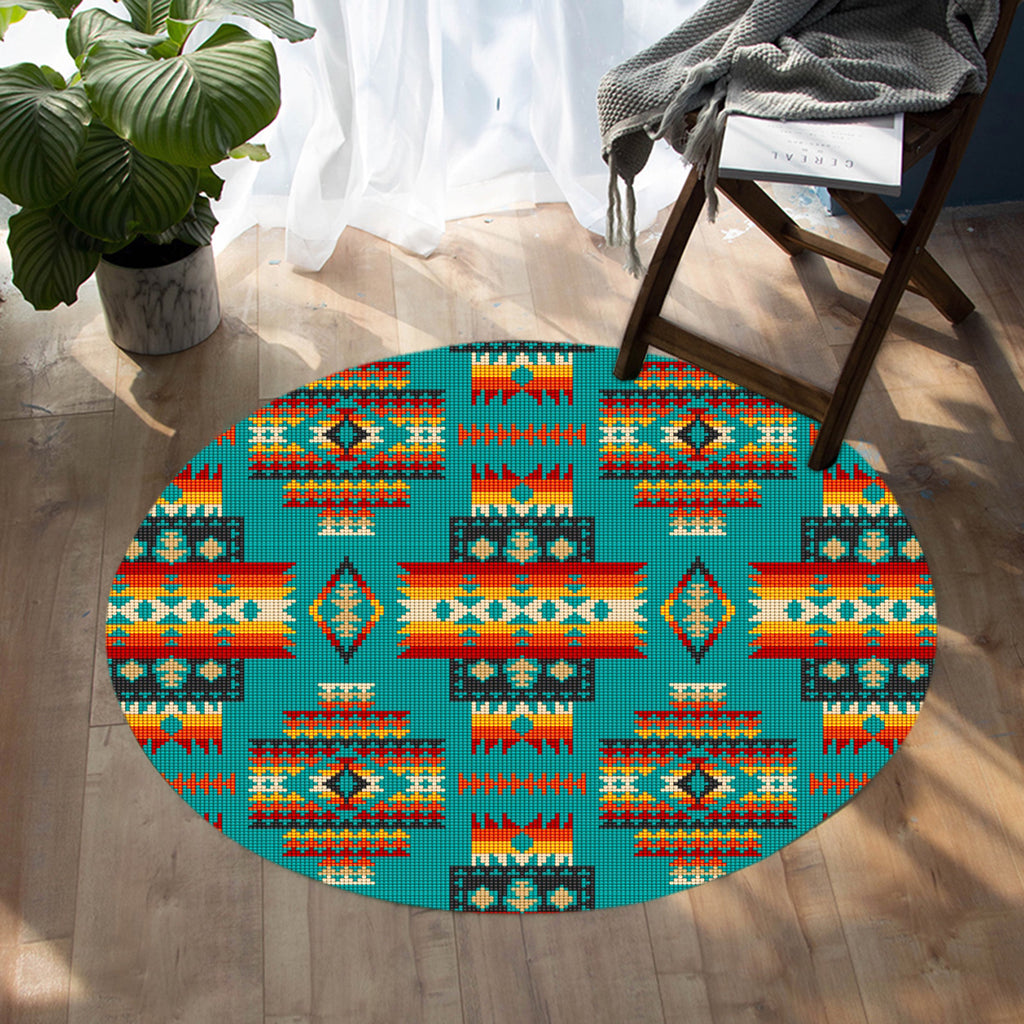 Blue Pattern Native Round Carpet
