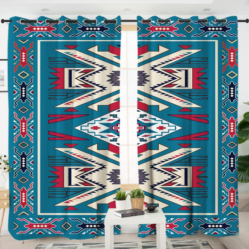 Blue Pink Native Design Native American Living Room Curtain