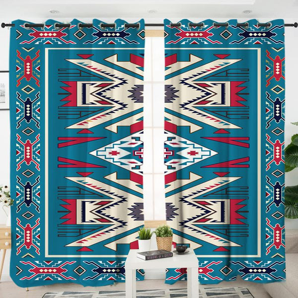 Blue Pink Native Design Native American Living Room Curtain