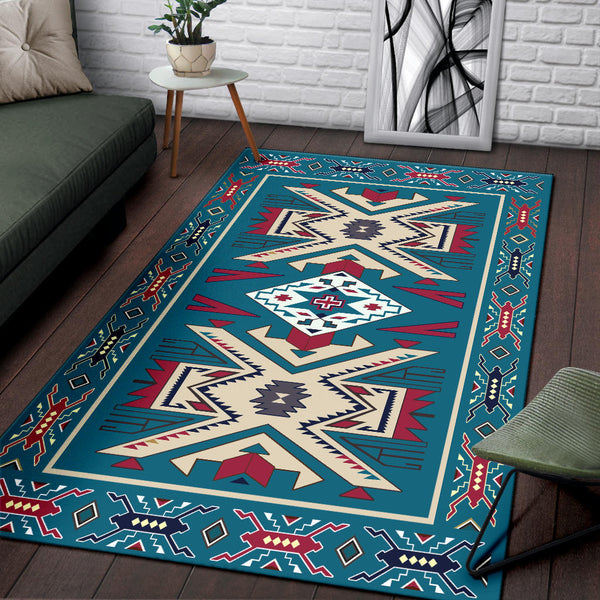 Blue Pink Pattern Native American Area Rug