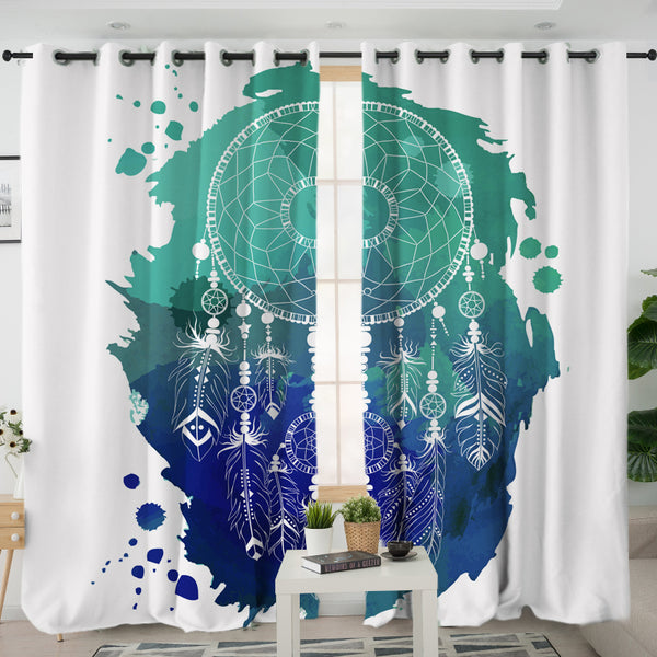 Blue &amp Green Dream Catcher Living Room Curtain