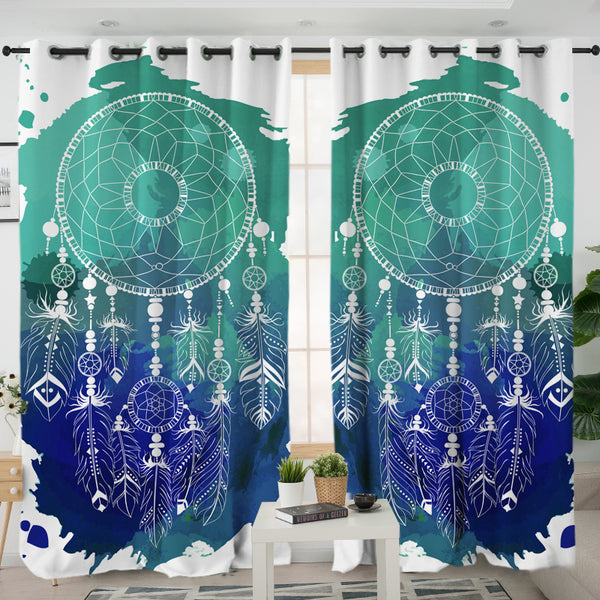Blue &amp Green Dream Catcher Living Room Curtain