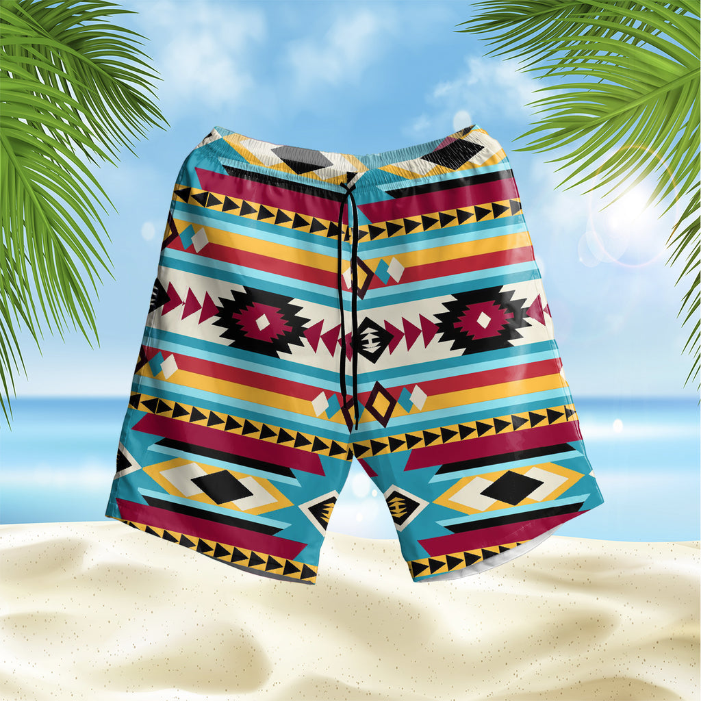 Blue &amp Red Pattern Hawaiian Shorts