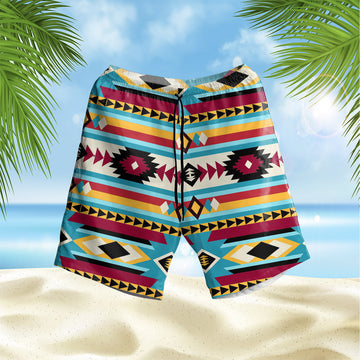 Blue &amp Red Pattern Hawaiian Shorts