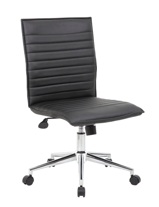 Boss Office Products Vinyl Armless Hospitality Task Chair with Casters, Black