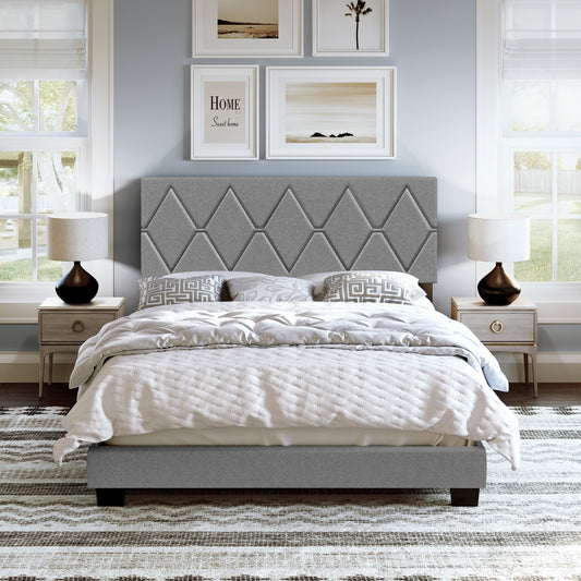 Boyd Sleep Diamond Gray Linen Full Size Fully Upholstered Platform Bed Frame with Adjustable Headboard, Qualified Box Spring or Foundation Required for Use