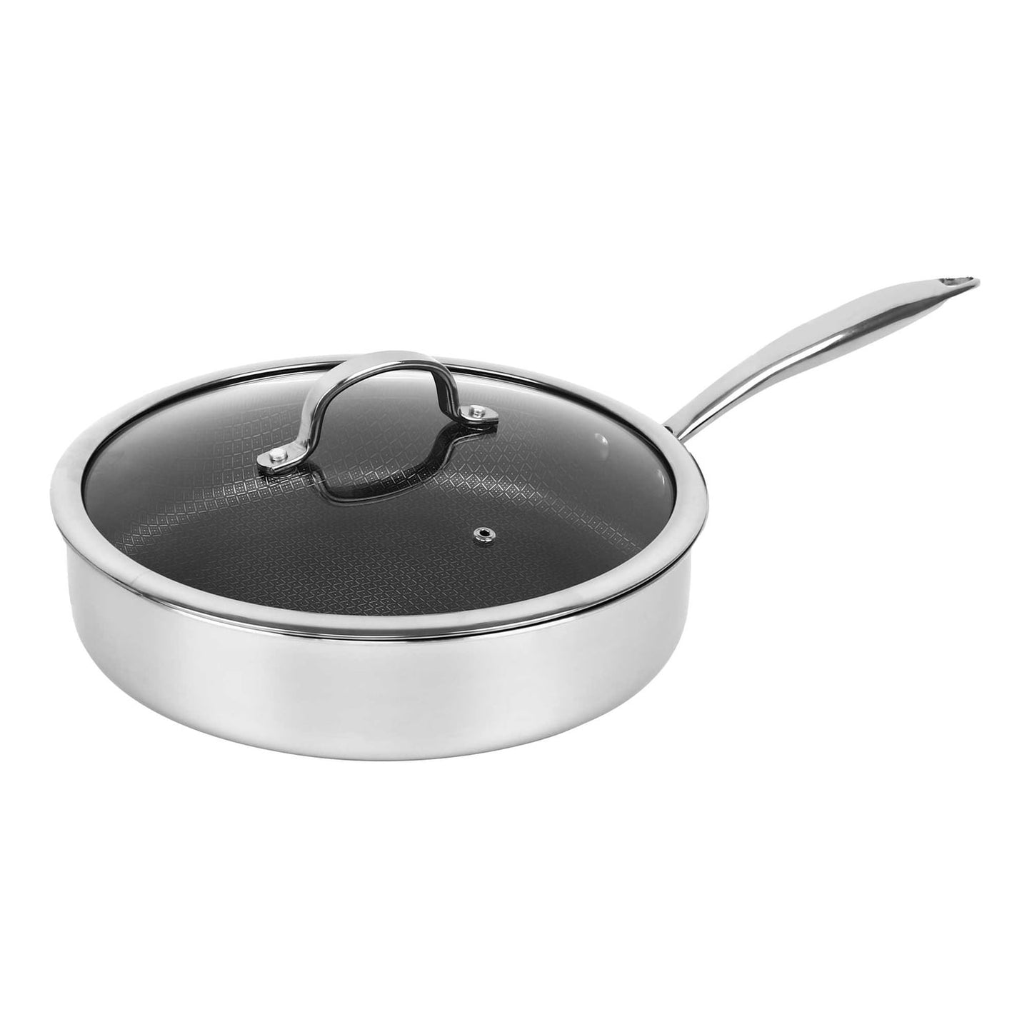 Brentwood 10-In. 3.2-Qt. 3-Ply Hybrid Non-Stick Stainless Steel Deep SautÃ© Pan with Tempered Glass Lid