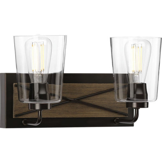 Briarwood Collection Two-Light Antique Bronze Clear Glass Coastal Bath Vanity Light