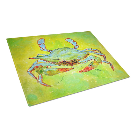 Bright Green Blue Crab Glass Cutting Board Large