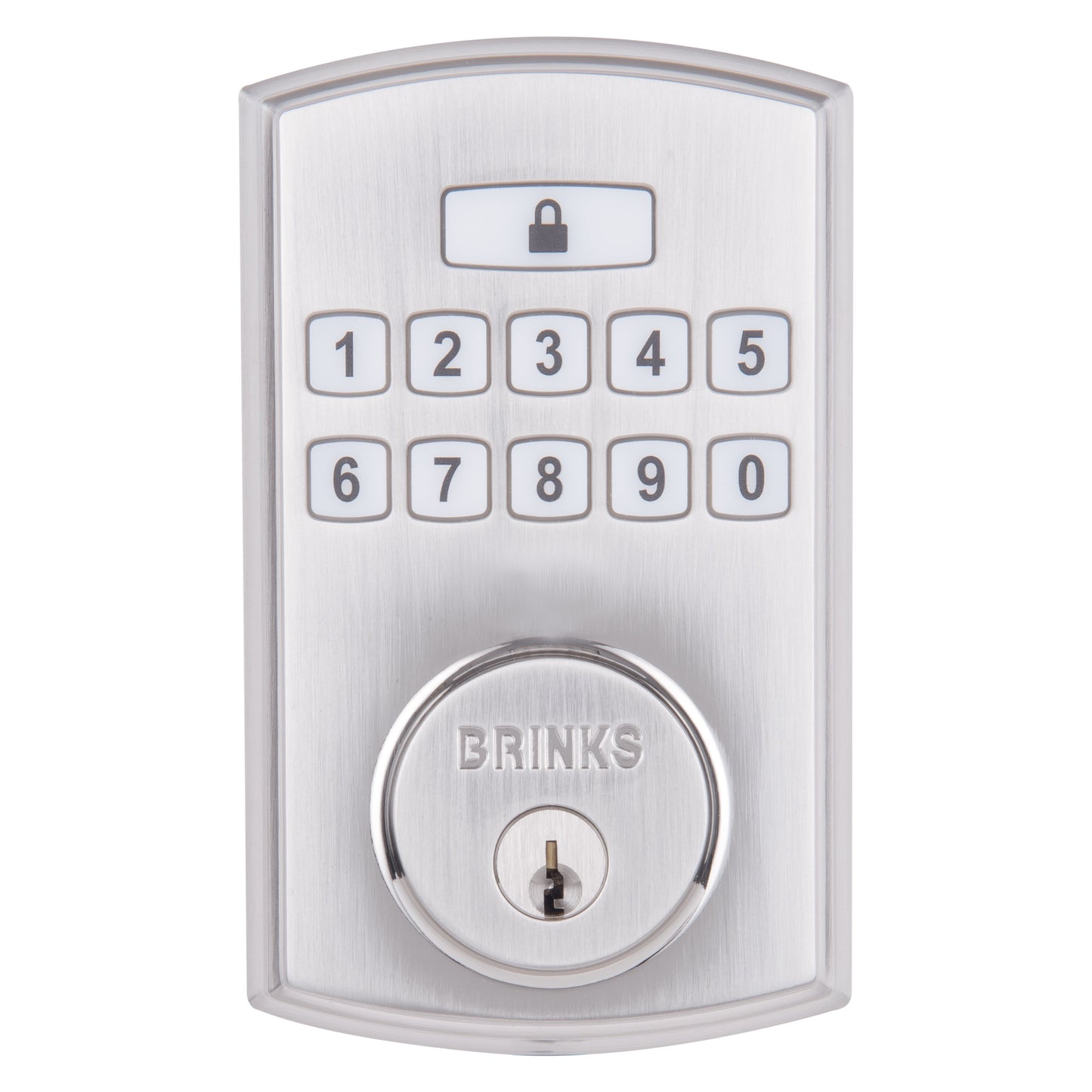 Brinks Cerradura de Cerrojo de un Solo Cilindro con Teclado ElectrÃ³nico y Pro-Guard, Acabado NÃ­quel Satinado