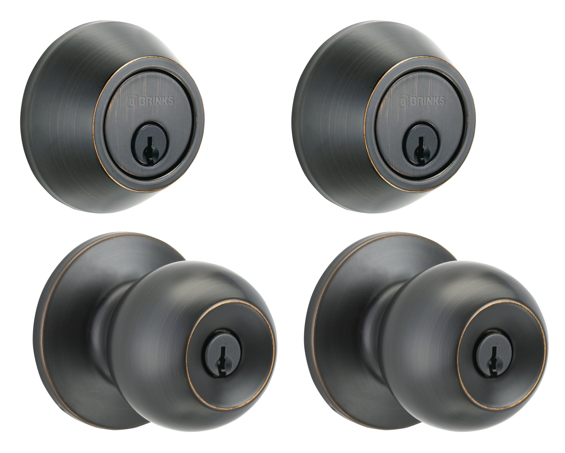 Brinks Keyed Entry Classic Ball Style Doorknob and Deadbolt Combo Twin pack, Antique Brass Finish