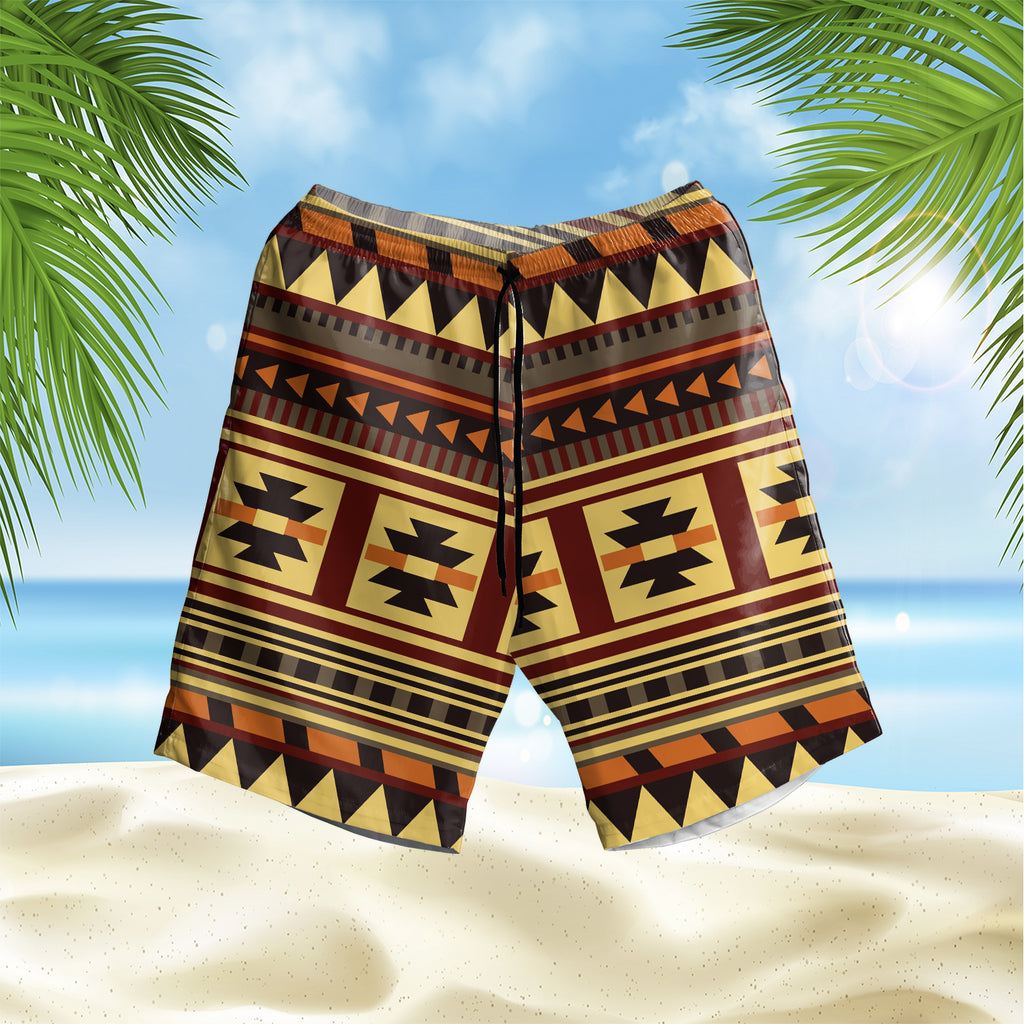 Brown Ethnic Pattern Hawaiian Shorts