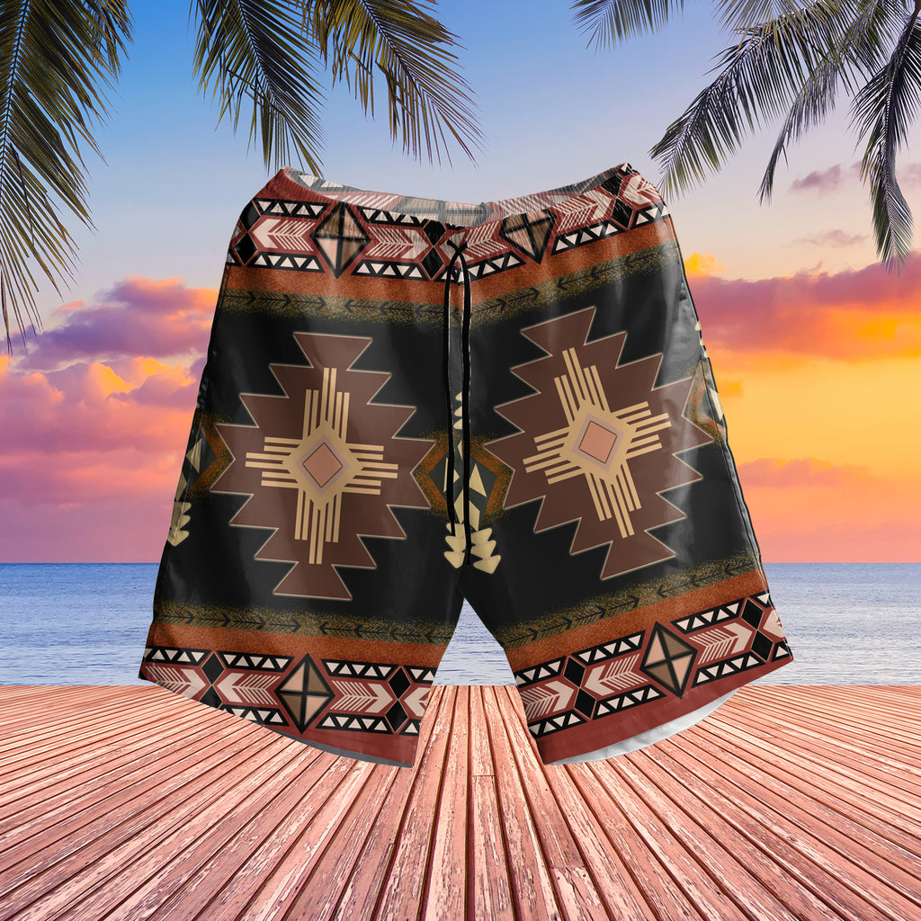 Brown Geometric Native Hawaiian Shorts