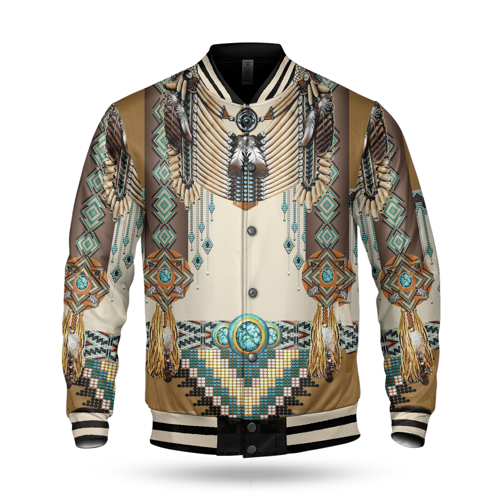 Brown Pattern Breastplate Native American Baseball Jacket