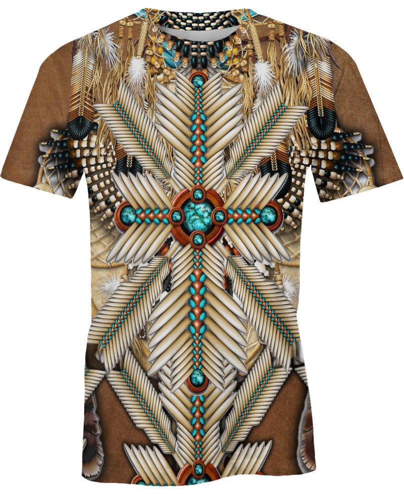 Brown White Bead Feather, 3D T Shirt, All Over Print T Shirt