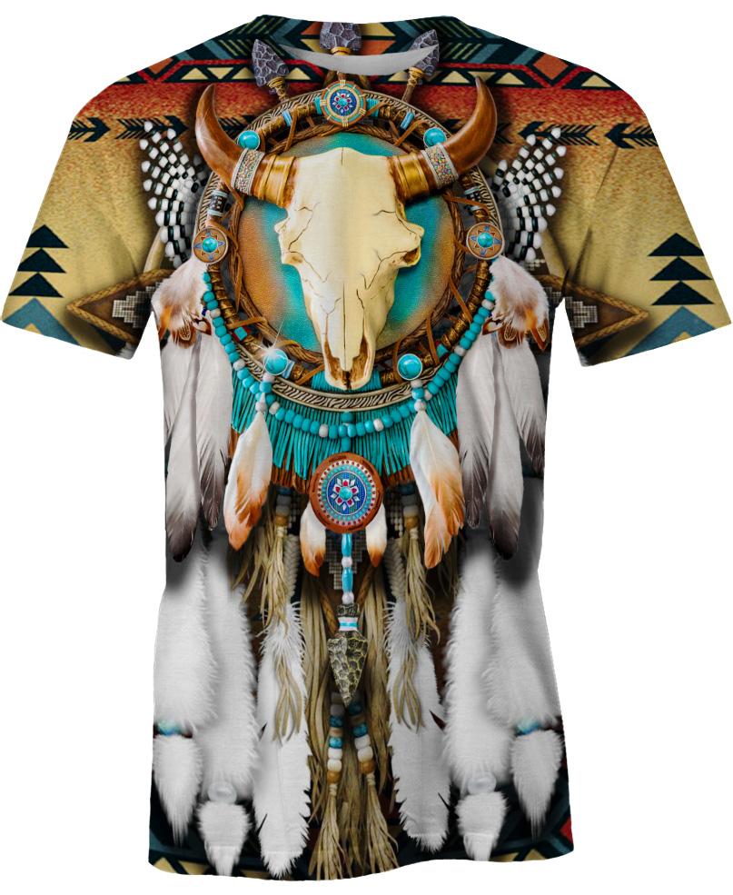 Butterfly &amp Buffalo Skull, 3D T Shirt, All Over Print T Shirt