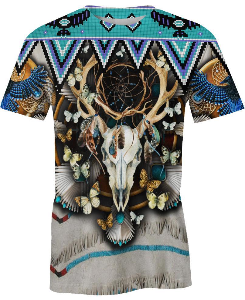 Butterfly &amp Buffalo Skull All Over Print 3D T Shirt
