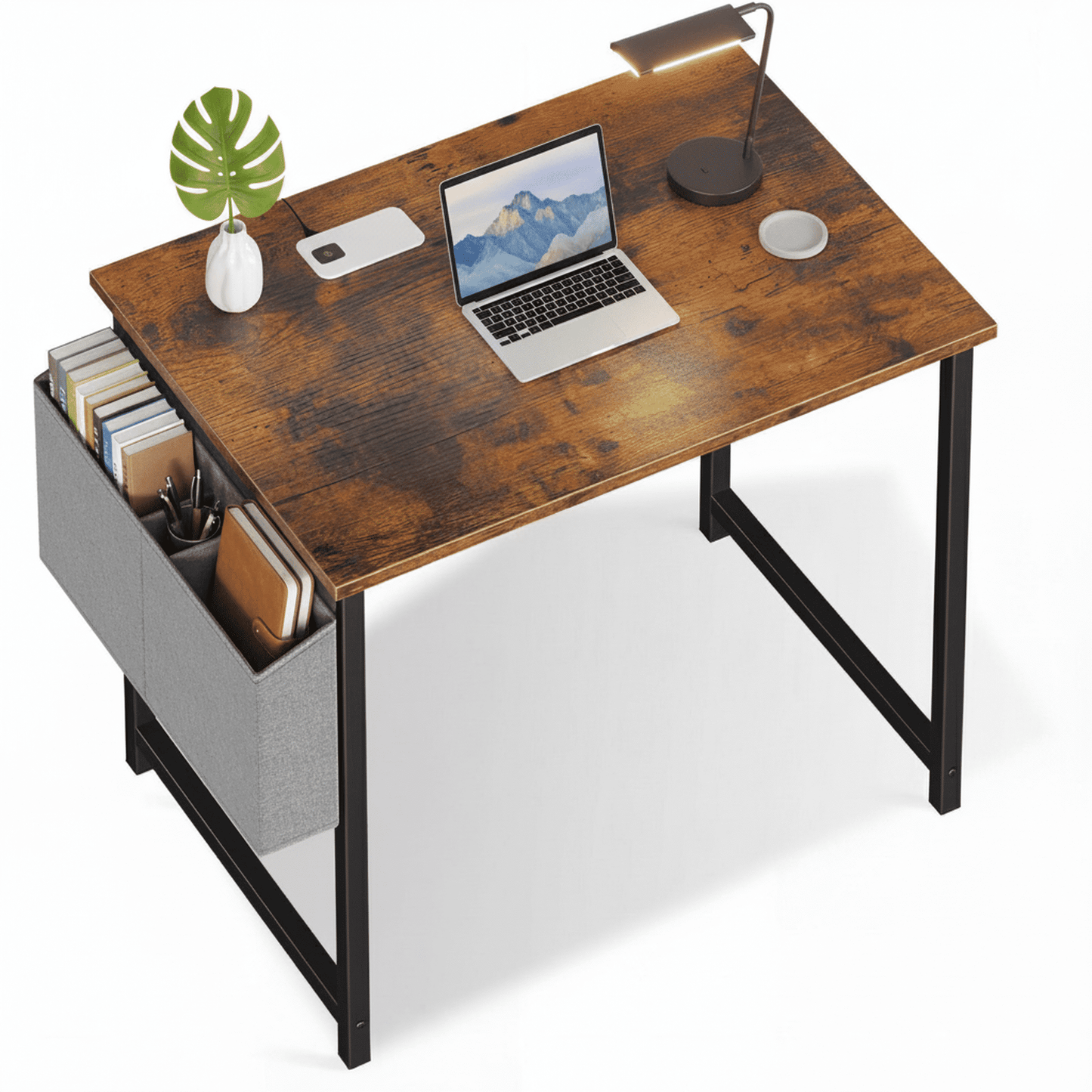 CONCETTA 31 Inch Computer Writing Desk with Storage Bag, Steel Frame for Home Office Study, Brown