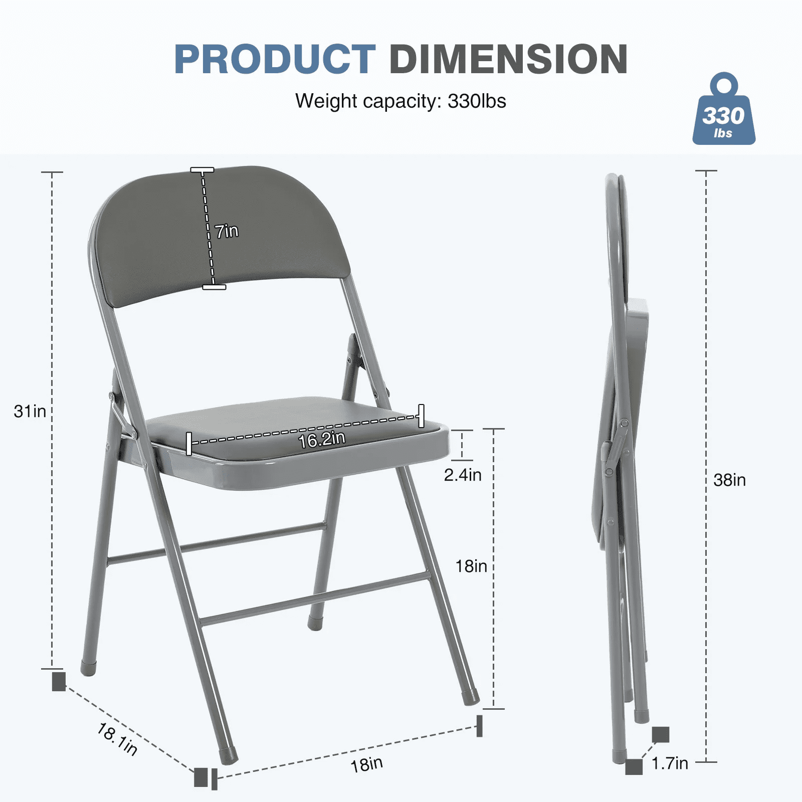 CONCETTA 4 Pack Folding Chair, Indoor Outdoor Portable Stackable Commercial Leather Padded Seat for Home, Office, Party, Gray
