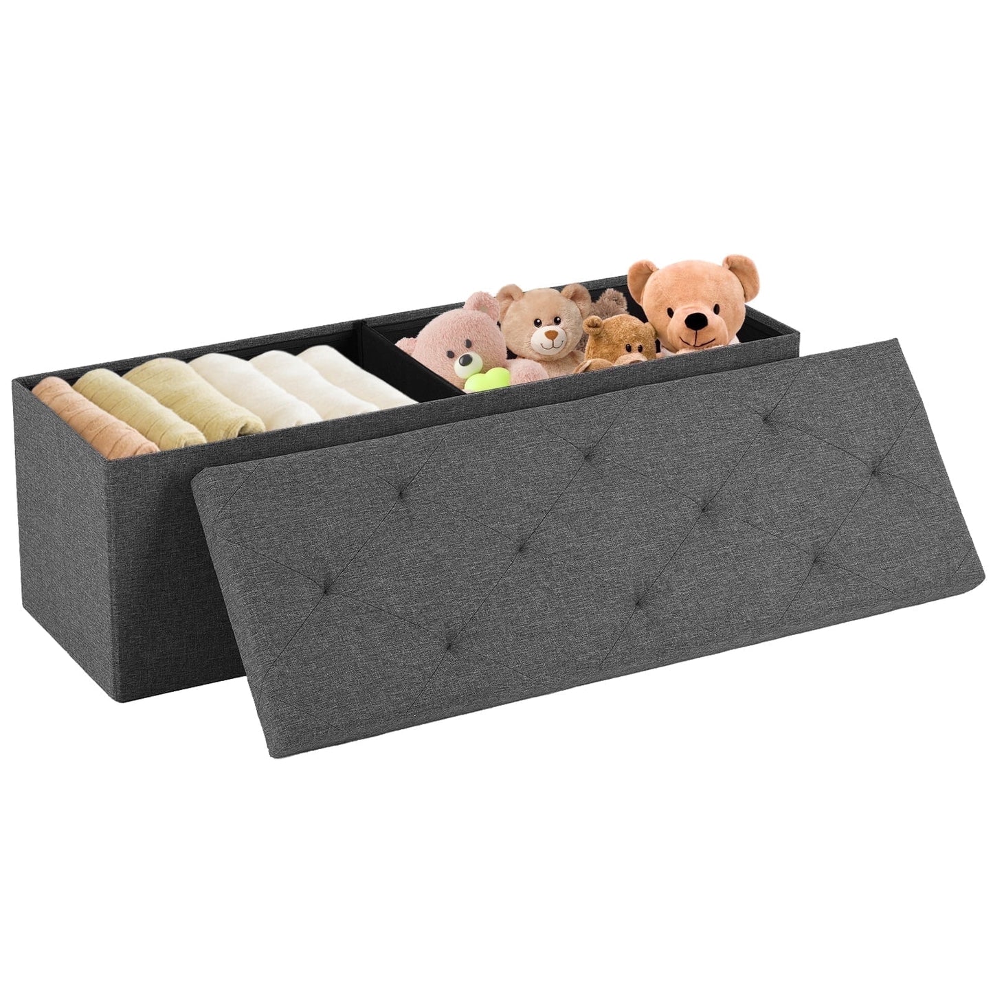 CONCETTA 43" Storage Ottoman Benchâ€“ Foldable Fabric Stool with Storage, 660 lb Capacity, for Bedroom, Living Room, Entryway, Gray