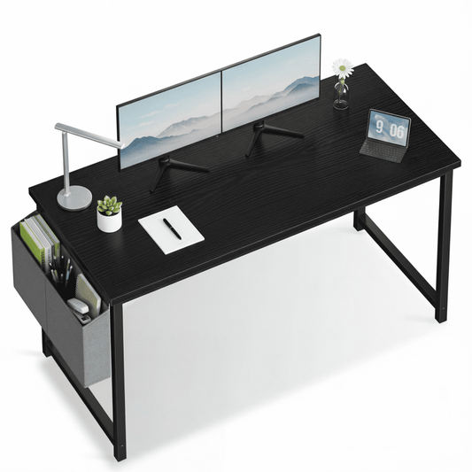 CONCETTA Escritorio de Computadora para Escribir de 55 Pulgadas con Bolsa de Almacenamiento, Estructura de Acero para Estudio de Oficina en Casa, Negro