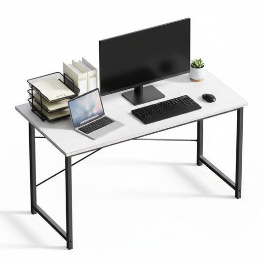 CONCETTA 55in Computer Office Desk, Writing Table for Small Spaces, Modern Style Home Office Desk, White