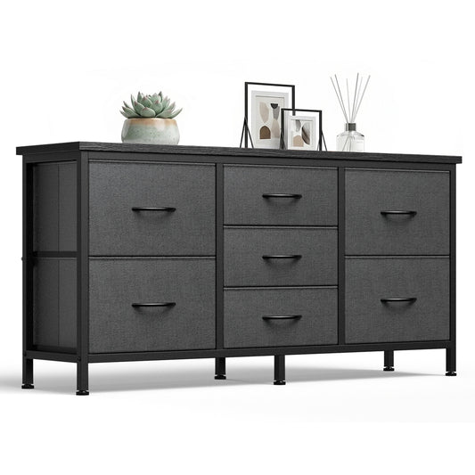 CONCETTA 7 Drawer Storage TV Dresser, Metal Frames Resist Deformation, Adjustable Feet Prevent Tipping, Accommodates TV Up to 55 inch, Suitable for Living Room,Gray