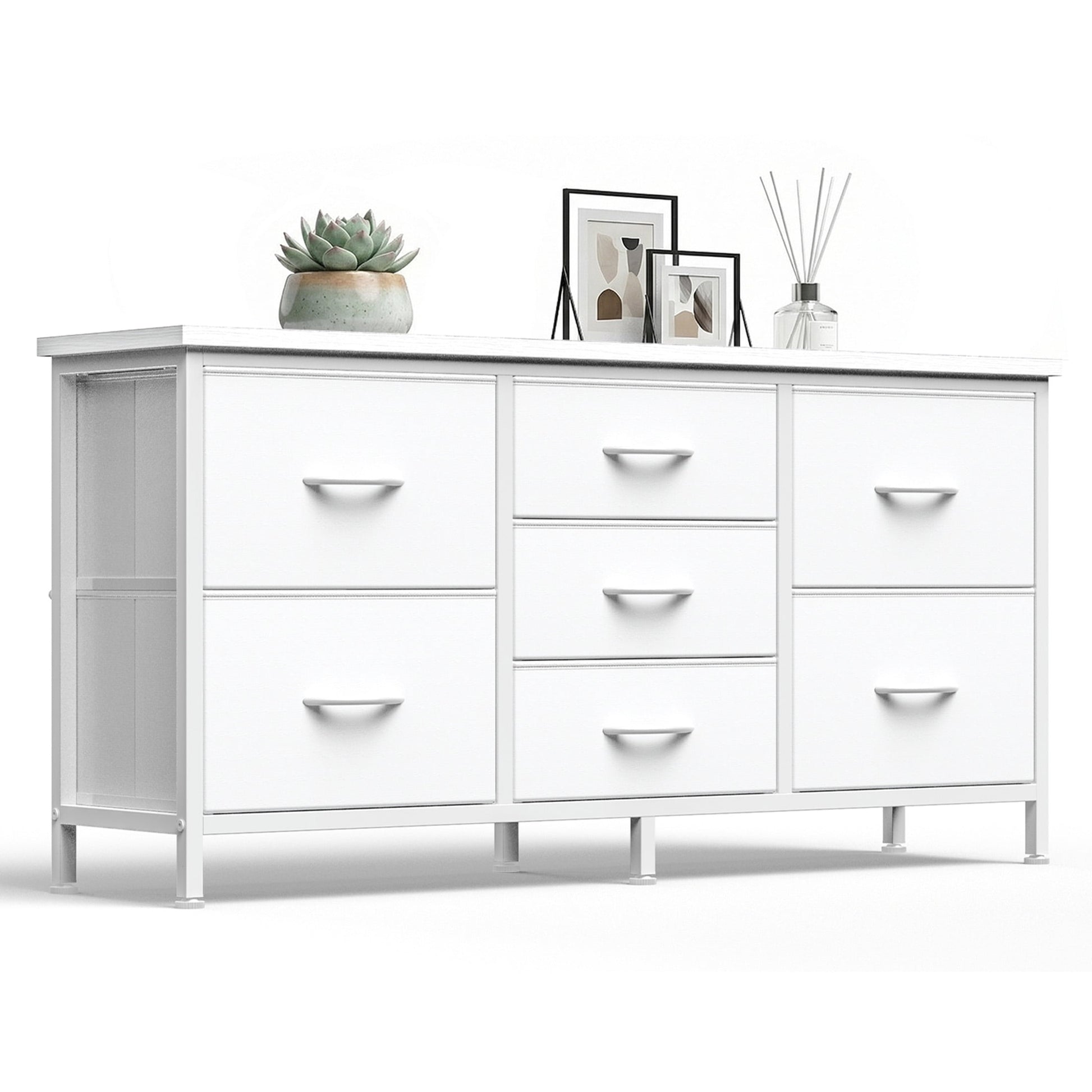 CONCETTA 7 Drawer Storage TV Dresser, Metal Frames Resist Deformation, Adjustable Feet Prevent Tipping, Accommodates TV Up to 55 inch, Suitable for Living Room, White