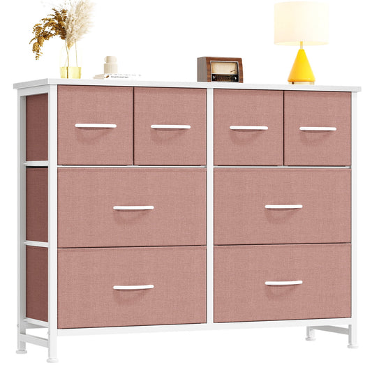 CONCETTA 8-Drawer Fabric Dresser, Wide Chest of Drawers, TV Stand for Bedroom, Living Room, Pink