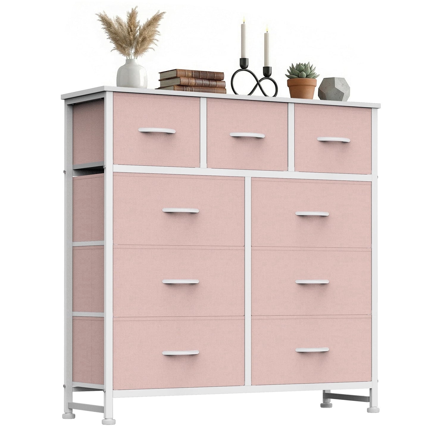 CONCETTA 9-Drawer Fabric Dresser Storage Chest for Bedroom, Closet, Storage Furniture for Adults, Pink