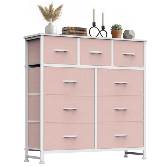 CONCETTA 9-Drawer Fabric Dresser Storage Chest for Bedroom, Closet, Storage Furniture for Adults, Pink