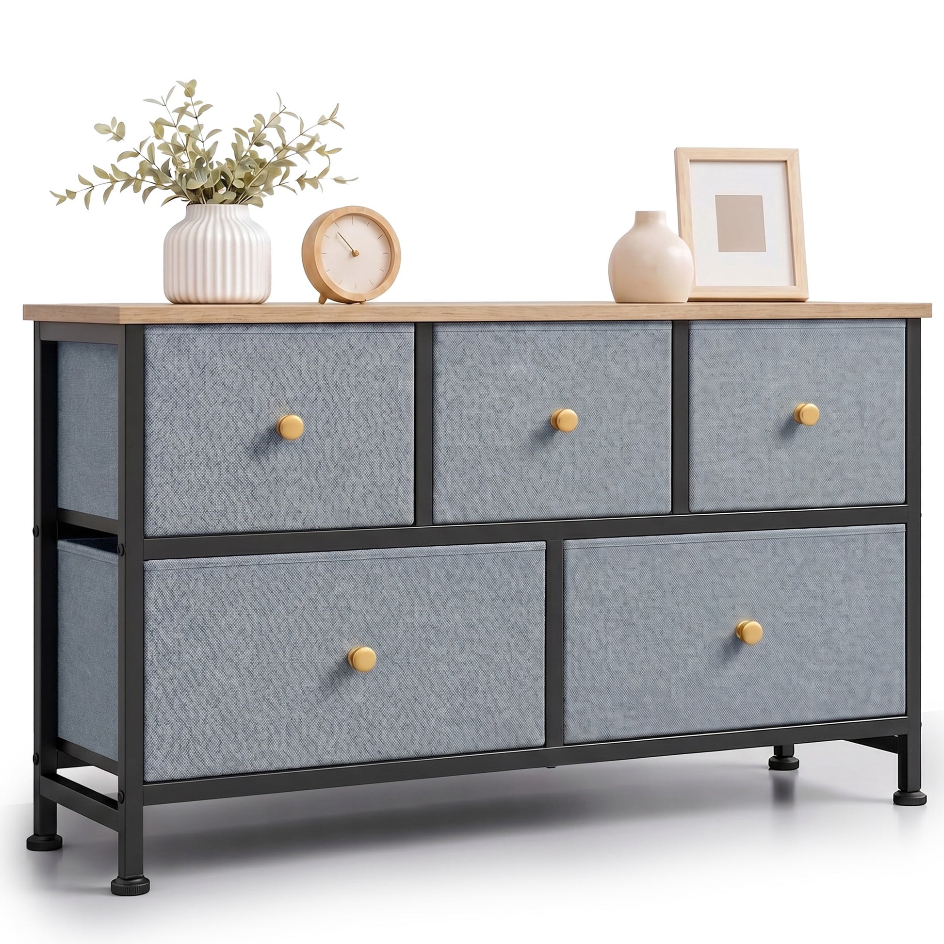 CONCETTA Dresser 5 Fabric Storage Drawer Dresser, TV Stand, Chest of Drawers for Bedroom, Closet, Entryway, Living Room, Blue
